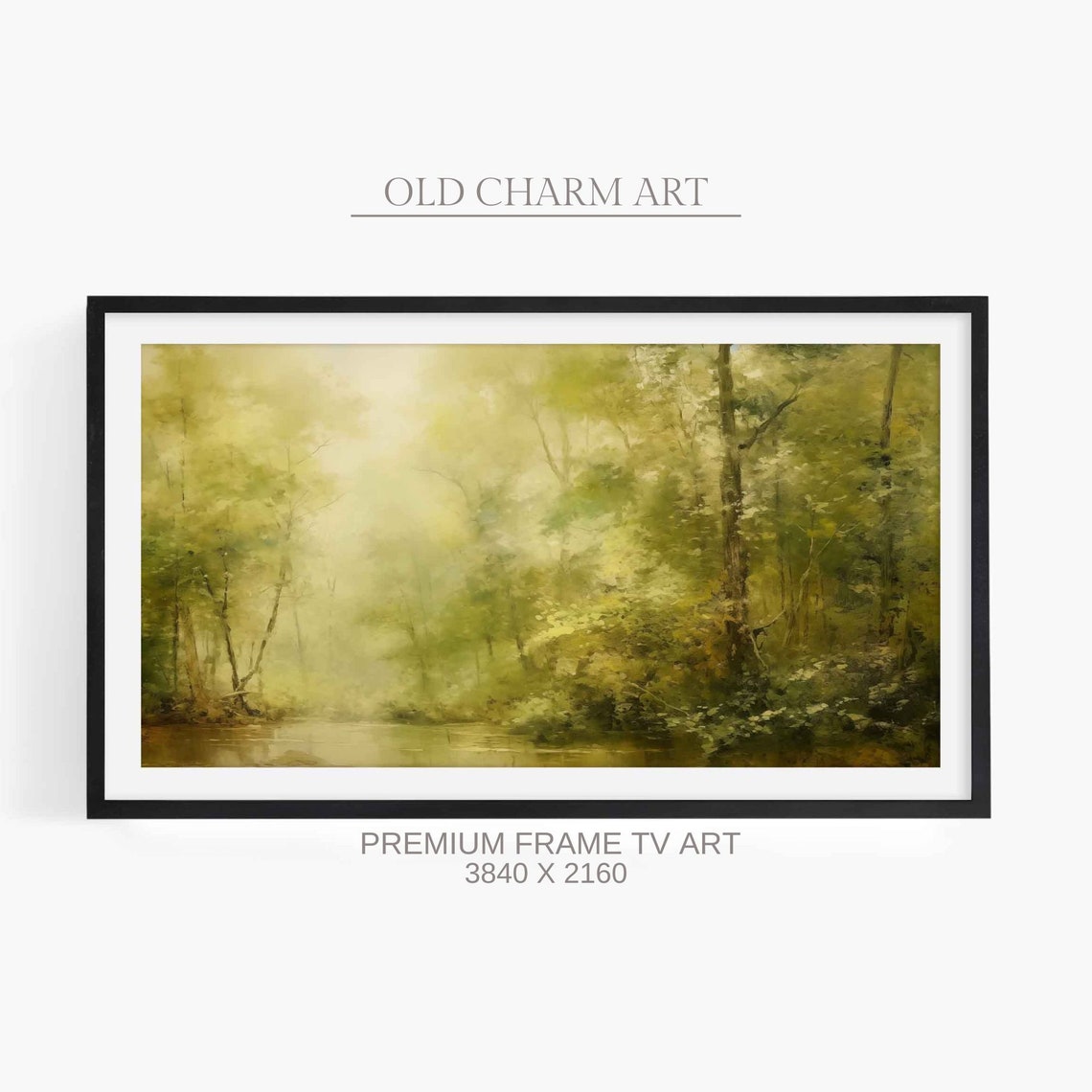 Misty Green Forest With a Stream Soft Impressionist Nature Poster