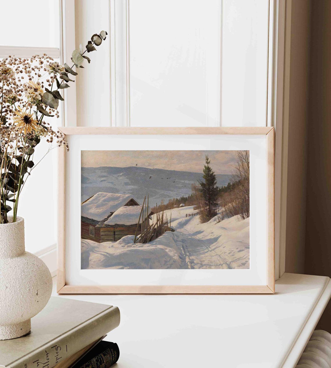 Winter Landscape Print Vintage Oil Painting Farmhouse Winter Wall Art Country Landscape Poster Wa147 - Image 2