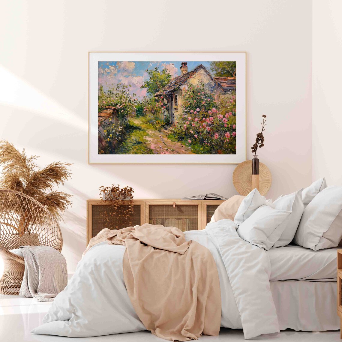 Cottage Rose Garden Wall Art Vintage Cottage Oil Painting Spring Landscape Wall Art Farmhouse Print Wa15 - Image 3
