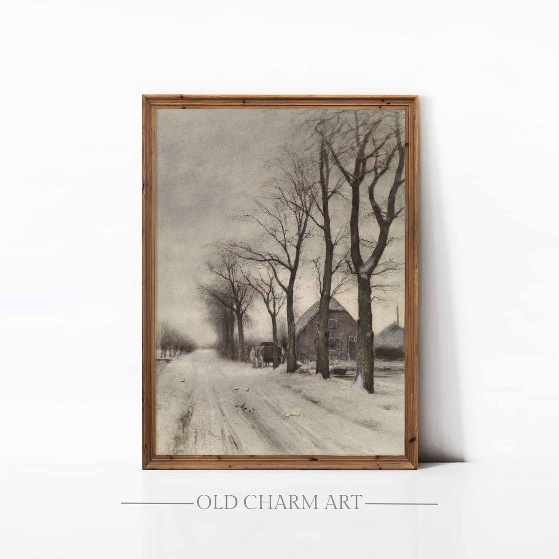 Misty Winter Country Road Rustic Farmhouse Snow Painting Poster