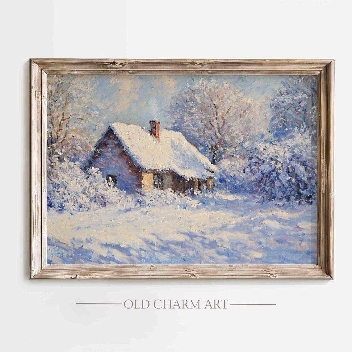 Bright Sunlit Snow Cottage Blue Shadows Winter Painting Poster