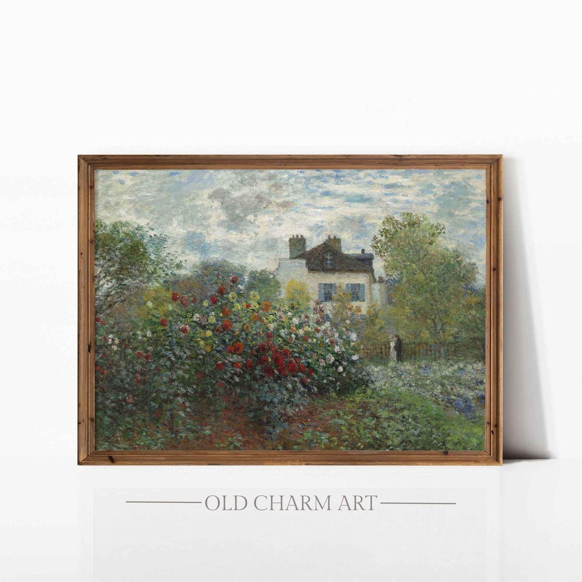 Cottage Rose Garden Vintage Print Country Landscape Impressionist Oil Painting Farmhouse Decor Wall Art Wa126