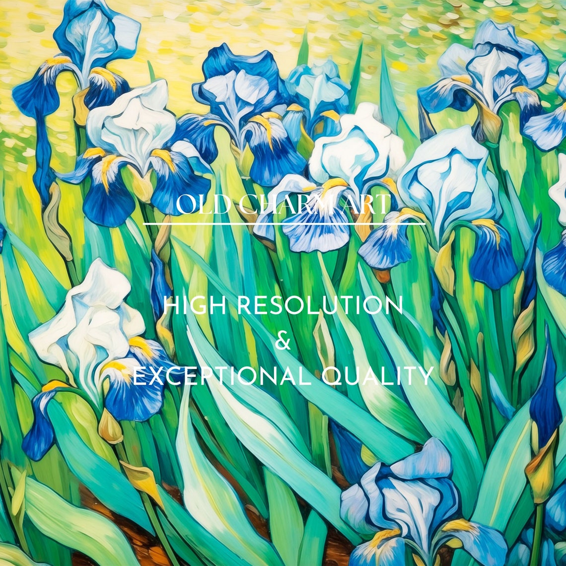 Blue And White Irises Van Gogh Style Impressionist Floral Art Poster - Image 3