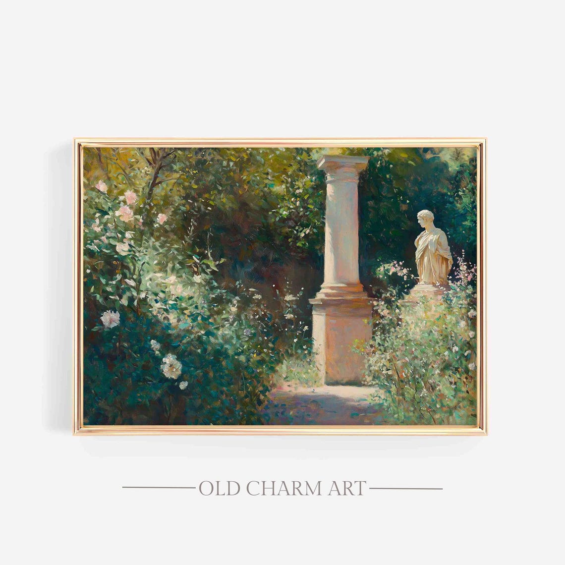 Rose Garden With Classical Column and Statue Impressionist Poster