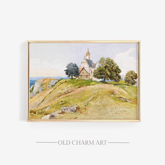 Vintage Landscape Print Rustic Landscape Painting Cottage Wall Art Watercolour Painting Art Wa262