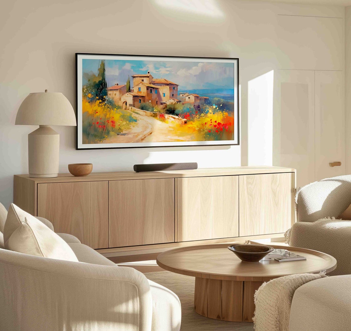 Tuscan Countryside Village Cypress Trees Frame TV Art Wall Print