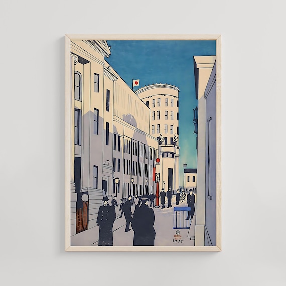 Tokyo Business Street 1937 Kishio Koizumi Vintage Cityscape Poster