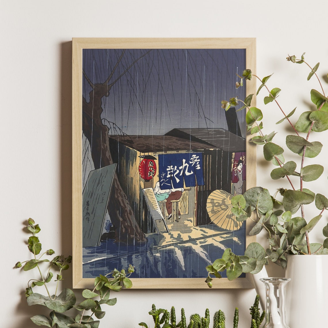 Noodle Restaurant on a Rainy Night Ukiyo-e Art Print