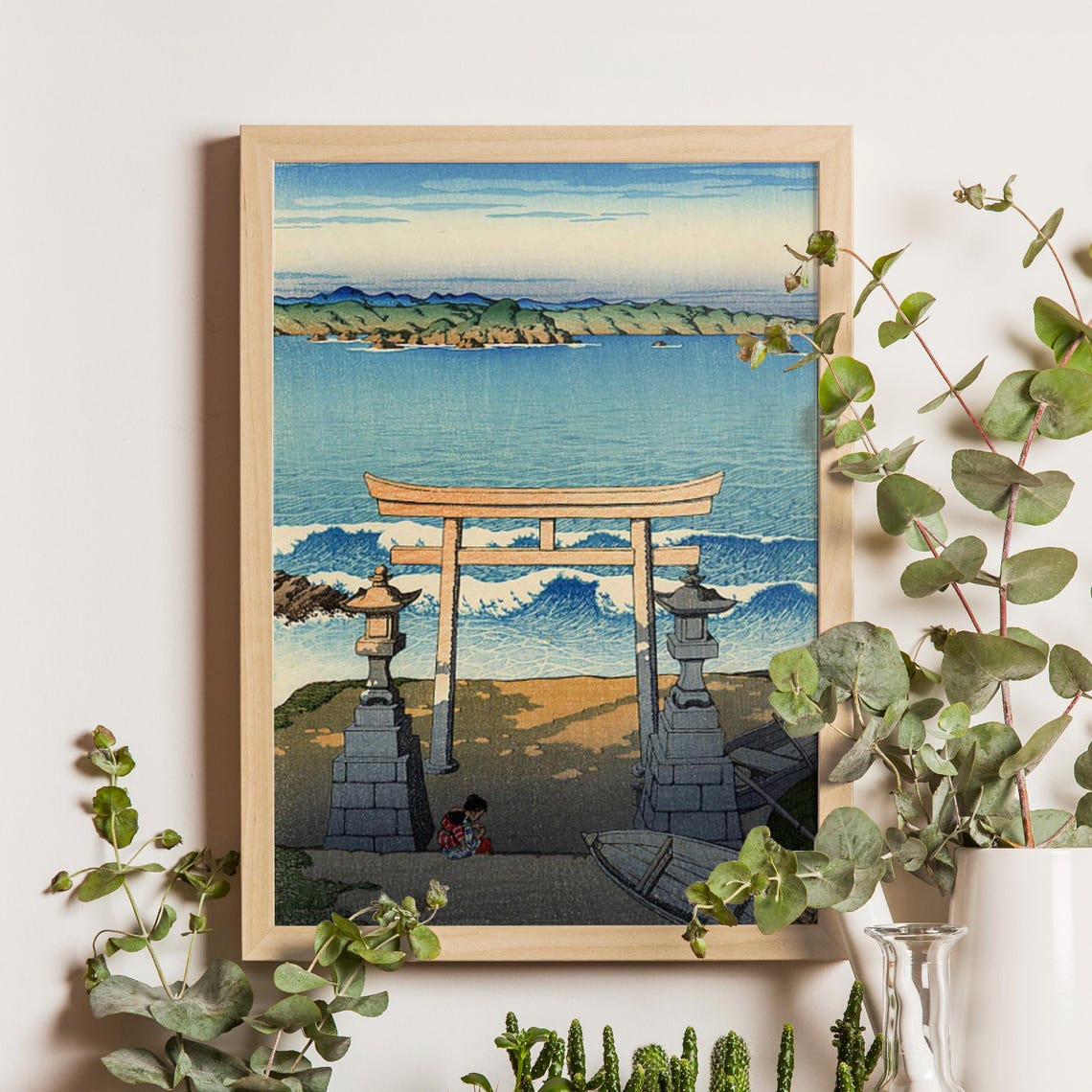 Kawase Hasui Sea at Boshu Futomi 1925 Torii Waves Ocean Art Poster