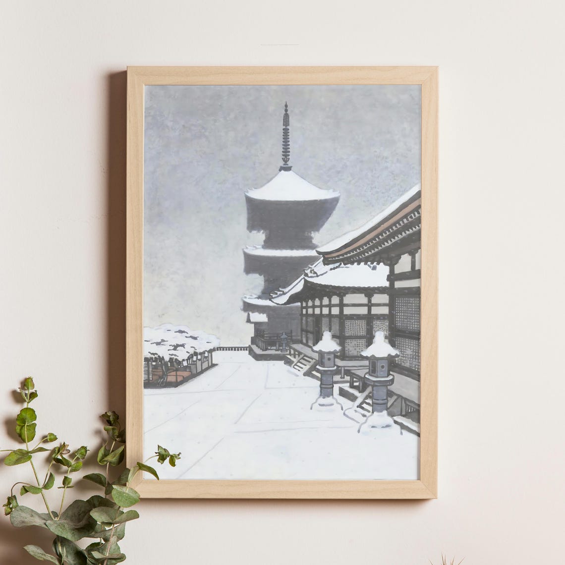 Pagoda In Snow Jin Ge Si Kamei Tobei 1950 Japanese Scene Wall Art Vintage Temple Print Kyoto Winter Woodblock