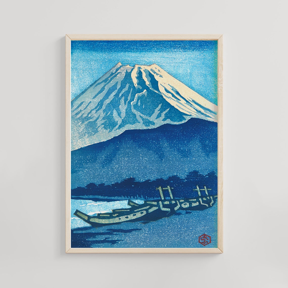 Shiro Kasamatsu Snow Capped Mount Fuji Blue Bay Boats Japanese Poster