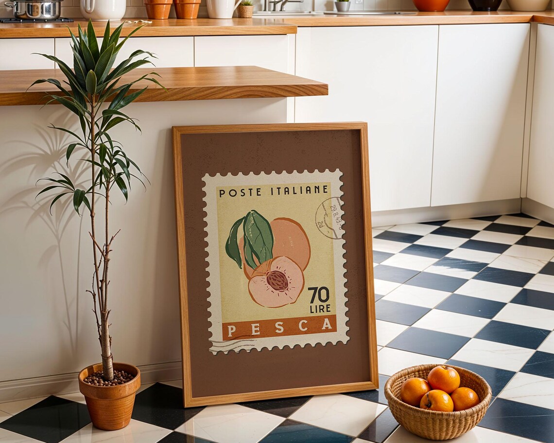 Peach Poster Fruit Market Art Print, Italian Food
