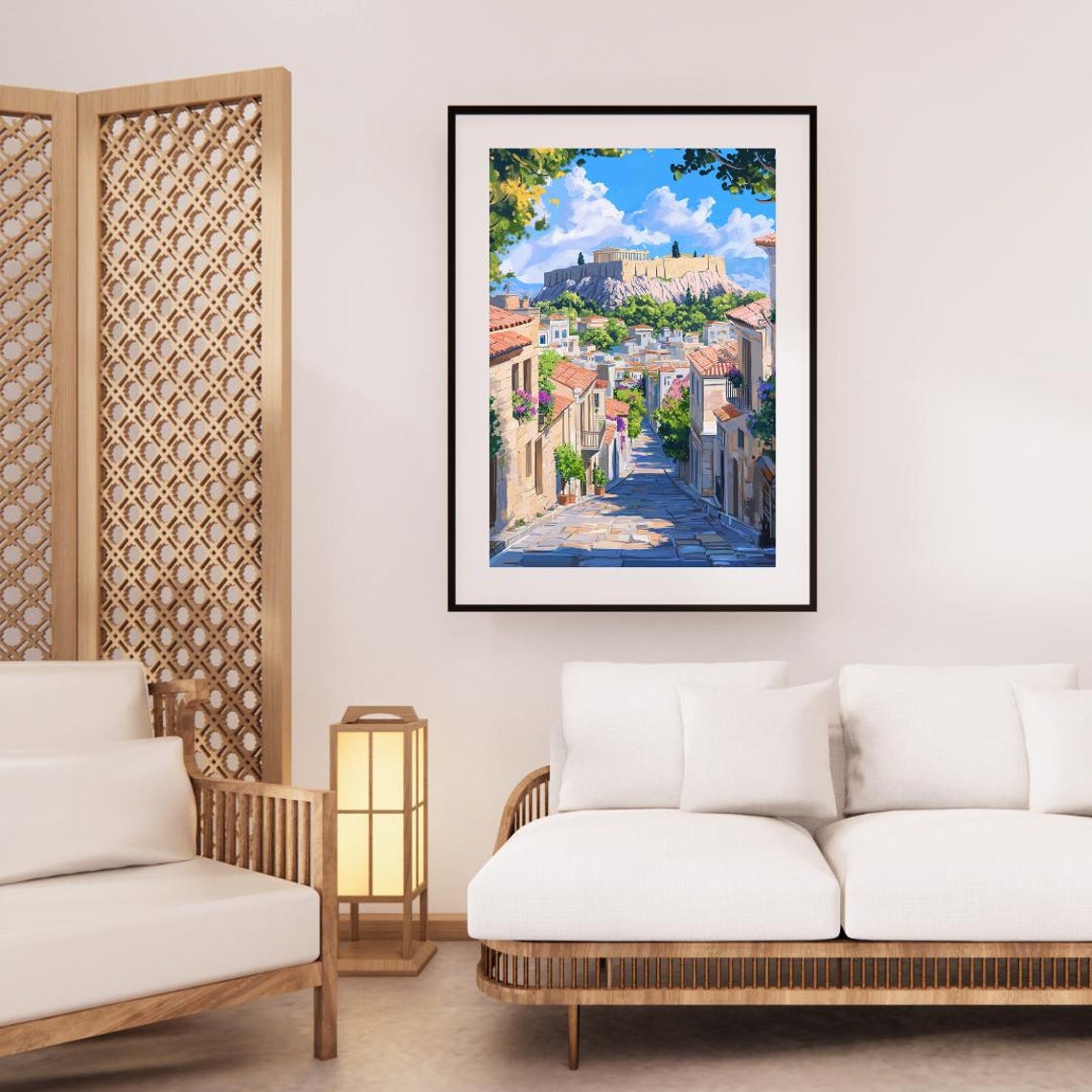Athens Acropolis Above Plaka Street Illustrated Greece Poster - Image 3