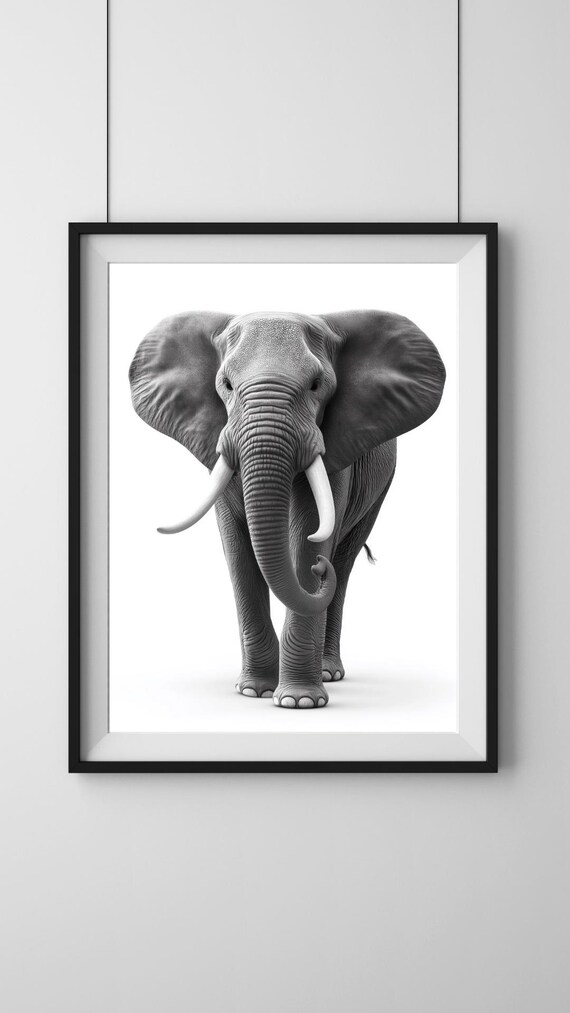 Gray Elephant Walking Forward Minimal White Background Art Poster