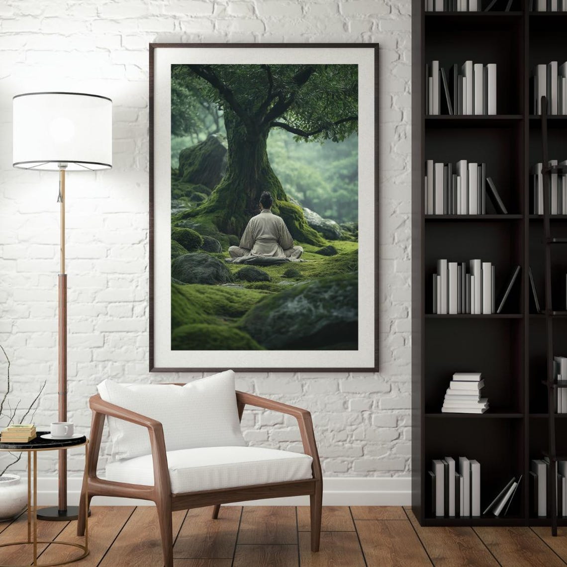 Person Meditating Under Ancient Mossy Tree Forest Zen Calm Poster - Image 4