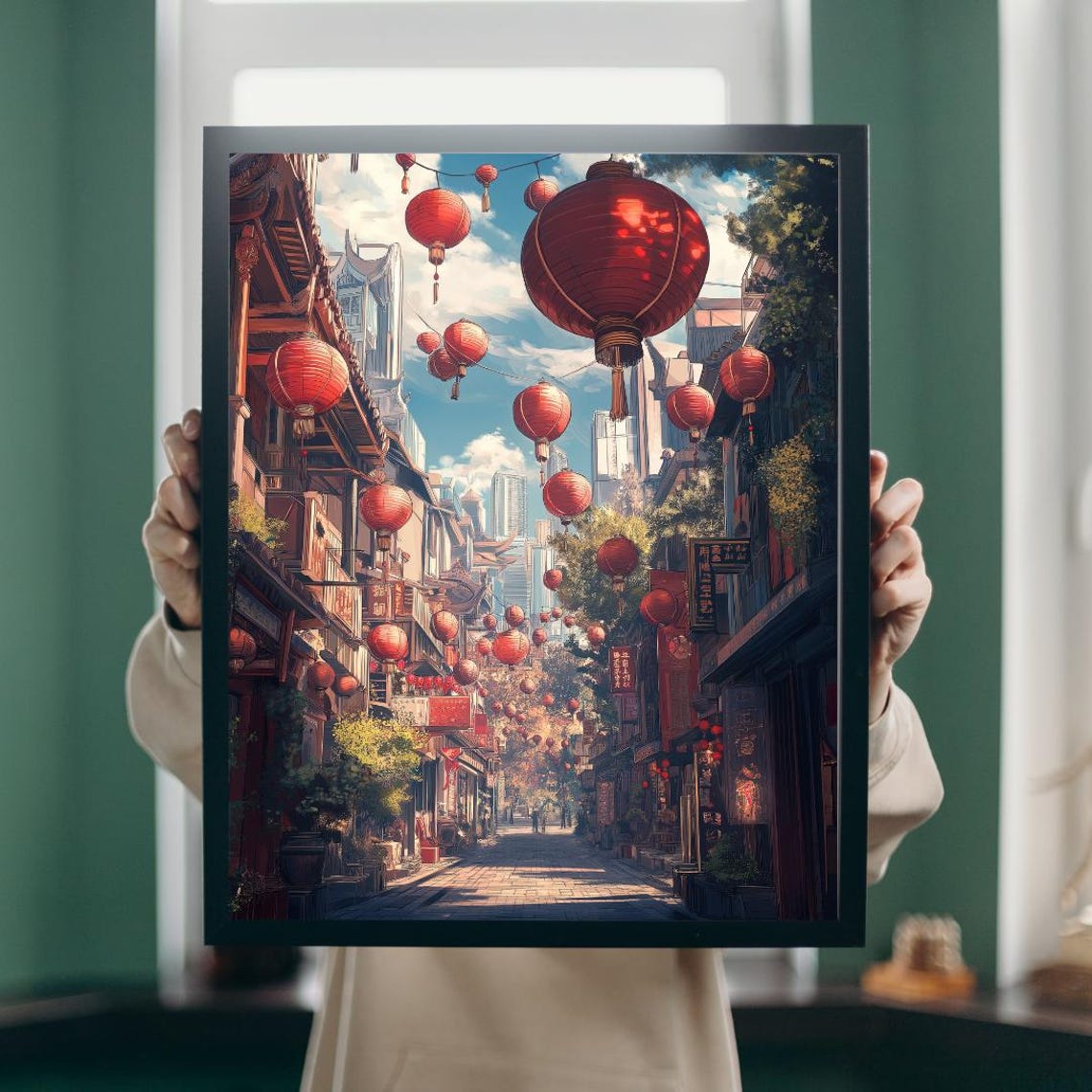 Anime Lantern Street in Old Chinatown Cityscape Nursery Poster - Image 5