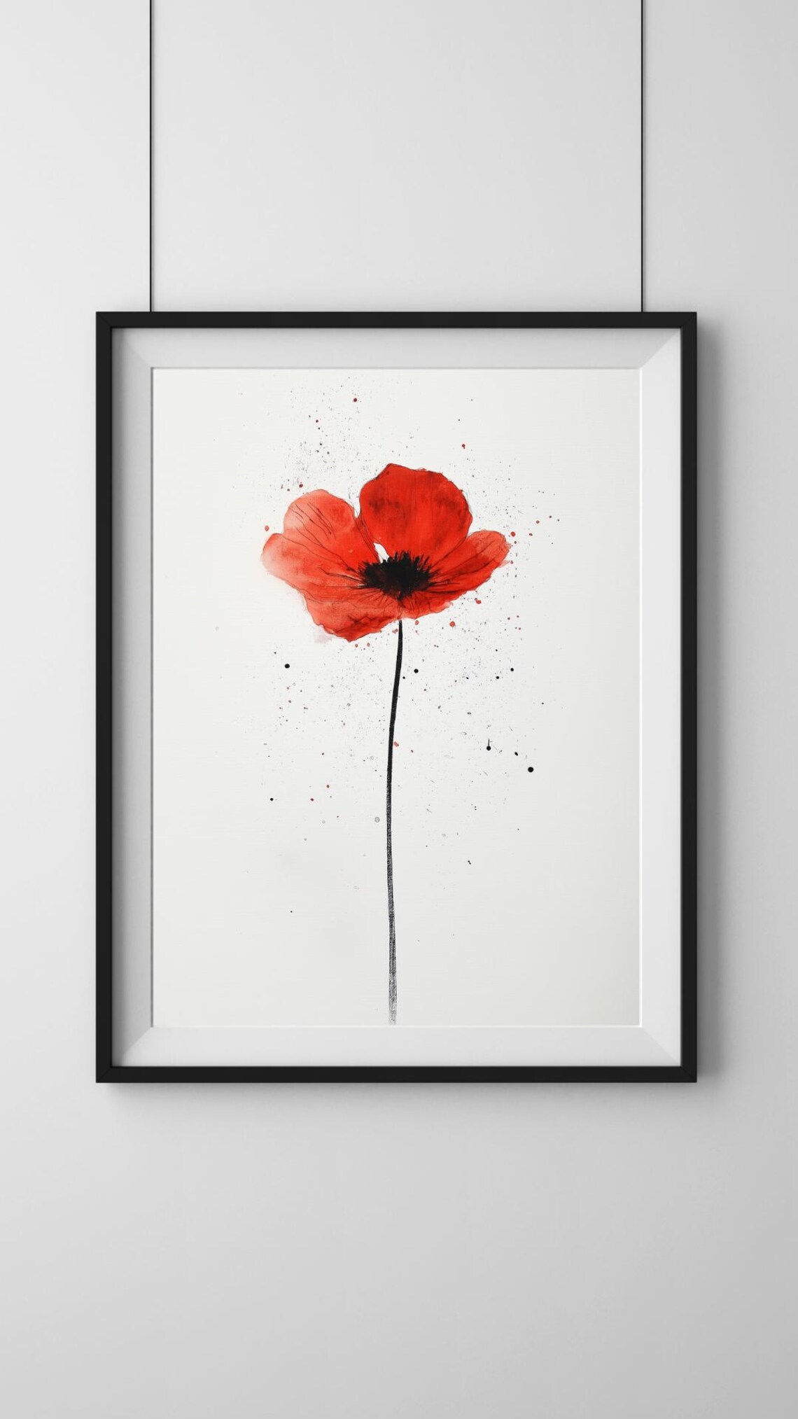 Single Red Poppy Watercolor Splash On White Minimalist Poster