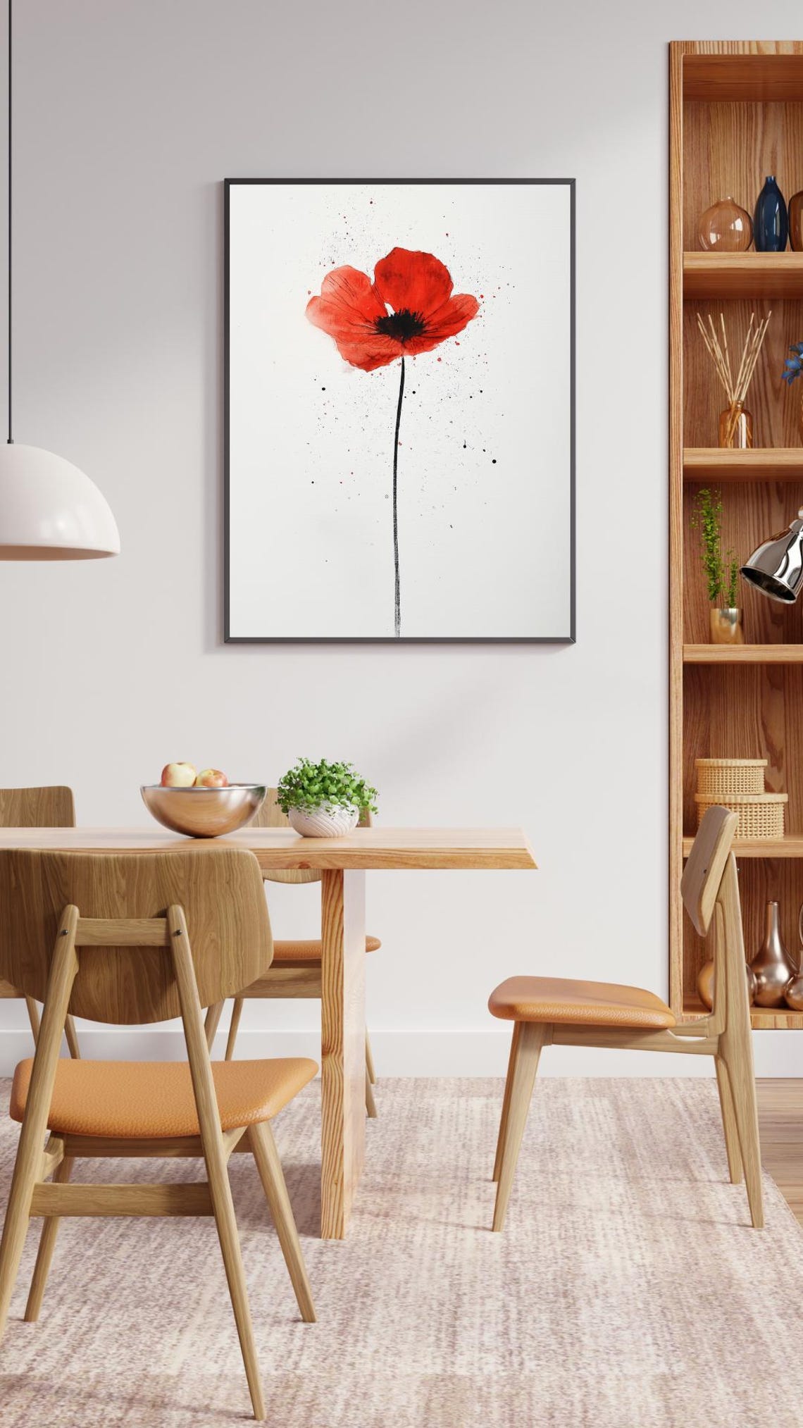 Single Red Poppy Watercolor Splash On White Minimalist Poster - Image 2