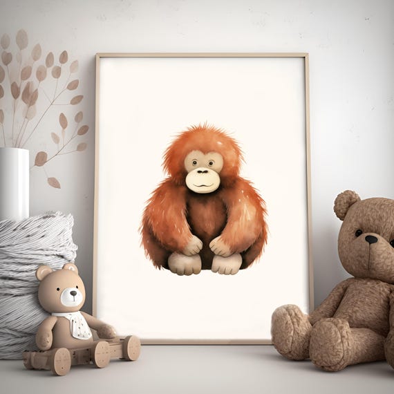Baby Monkey Nursery Poster Jungle Animal Wall Art For Kids Cute Safari Print Gender Neutral Room Decor