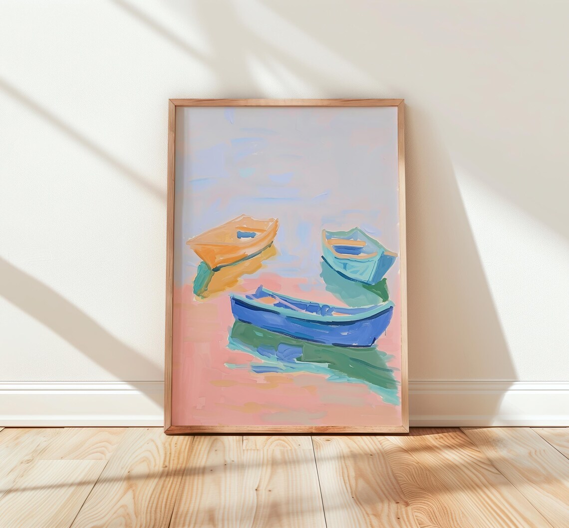 Pastel Paper Boats Dreamy Nursery Watercolor Soft Kids Room Poster
