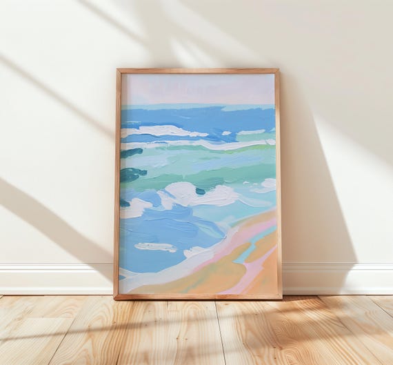 Ocean Foam Watercolor Art Dreamy Pastel Nursery Decor Baby Blue And Soft Tones Coastal Scene Calm Wall Print 277