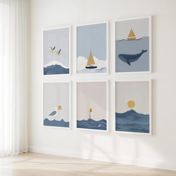 Ocean Theme Wall Art Bundle, Nautical Coastal Prints
