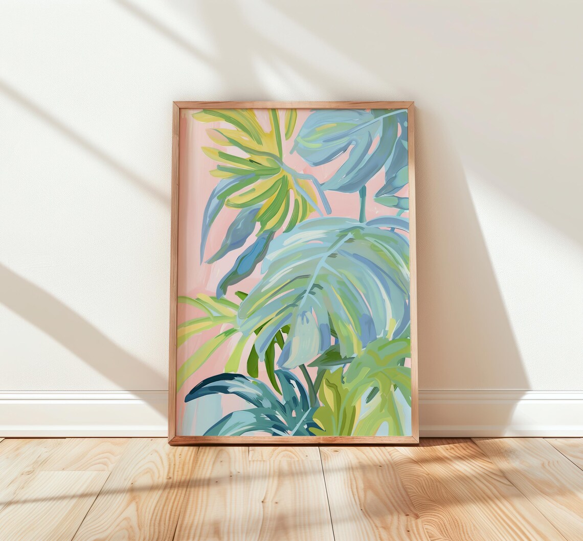 Tropical Leaves Botanical Pattern, Boho Nursery Art Print