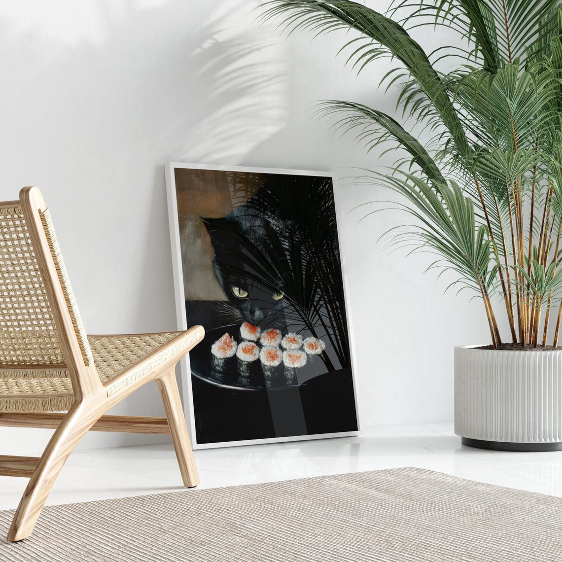 Black Cat Sushi Oil Painting Print Tokyo Art Print Oishii Cat Print Delicious Japanese Food Art Kitchen Wall Art Sushi Art Bcs1 - Image 3