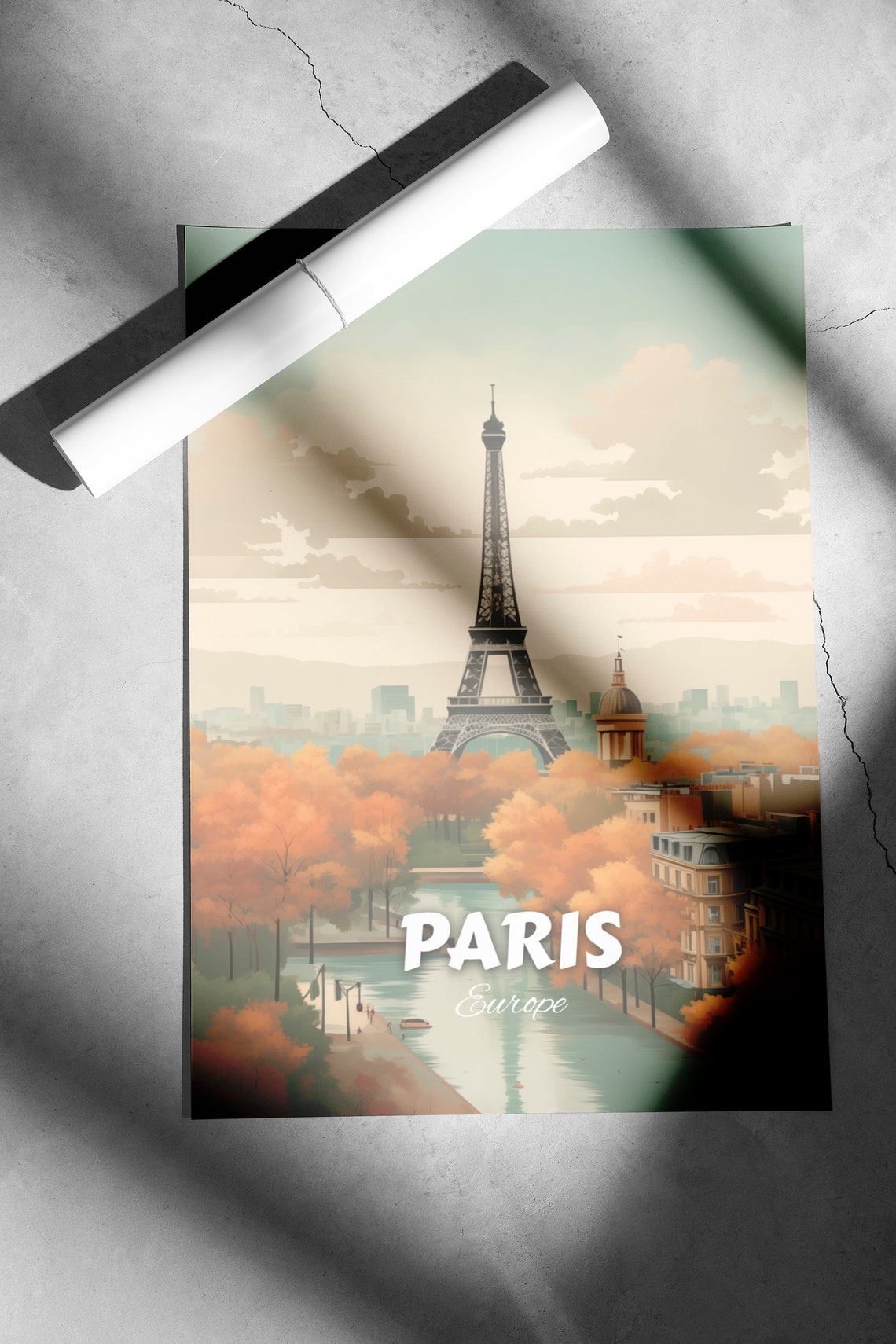 Paris Eiffel Tower Golden Autumn Trees Seine Retro Travel Poster - Image 2