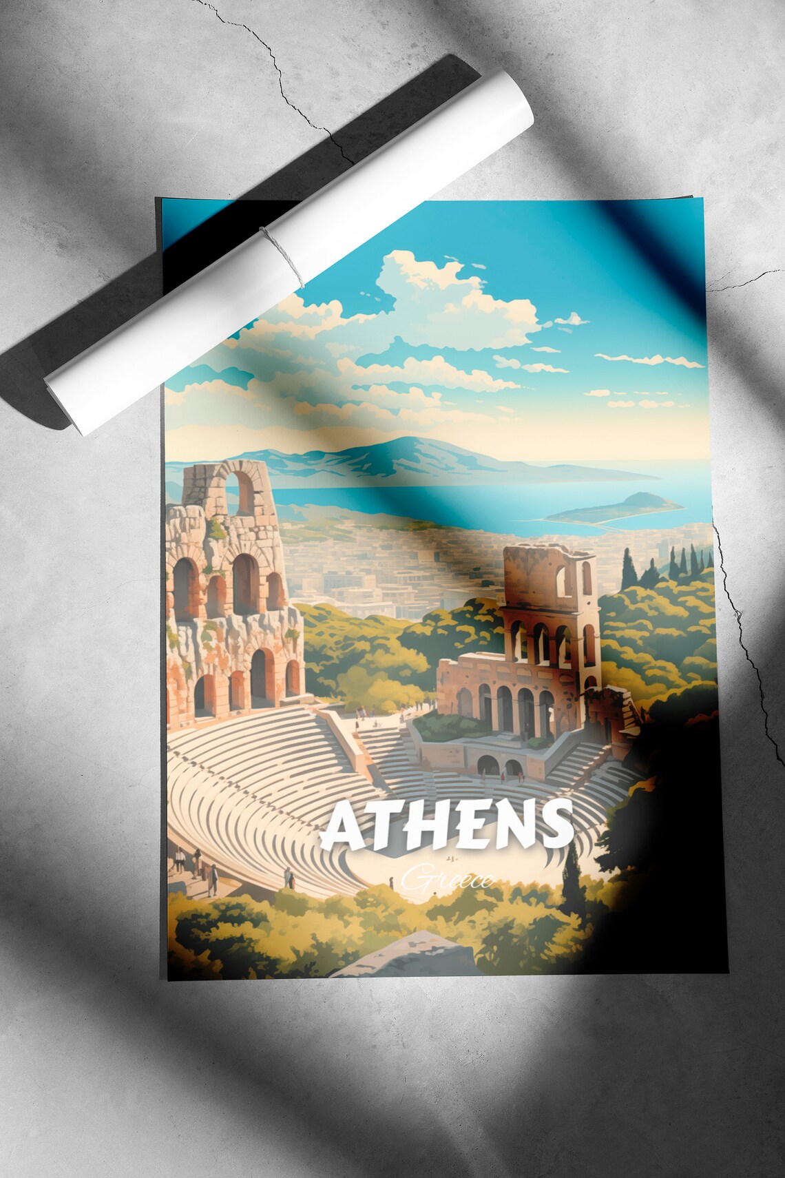 Athens Greece Ancient Theater Acropolis View Vintage Travel Poster - Image 2