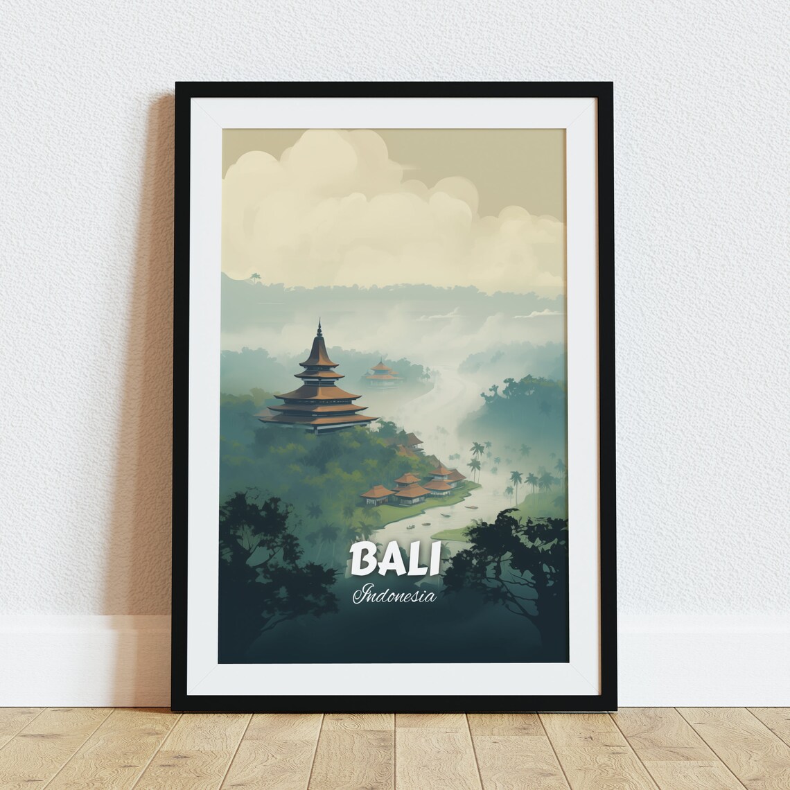Bali Indonesia Misty Mountain Temple Beautiful Travel Poster
