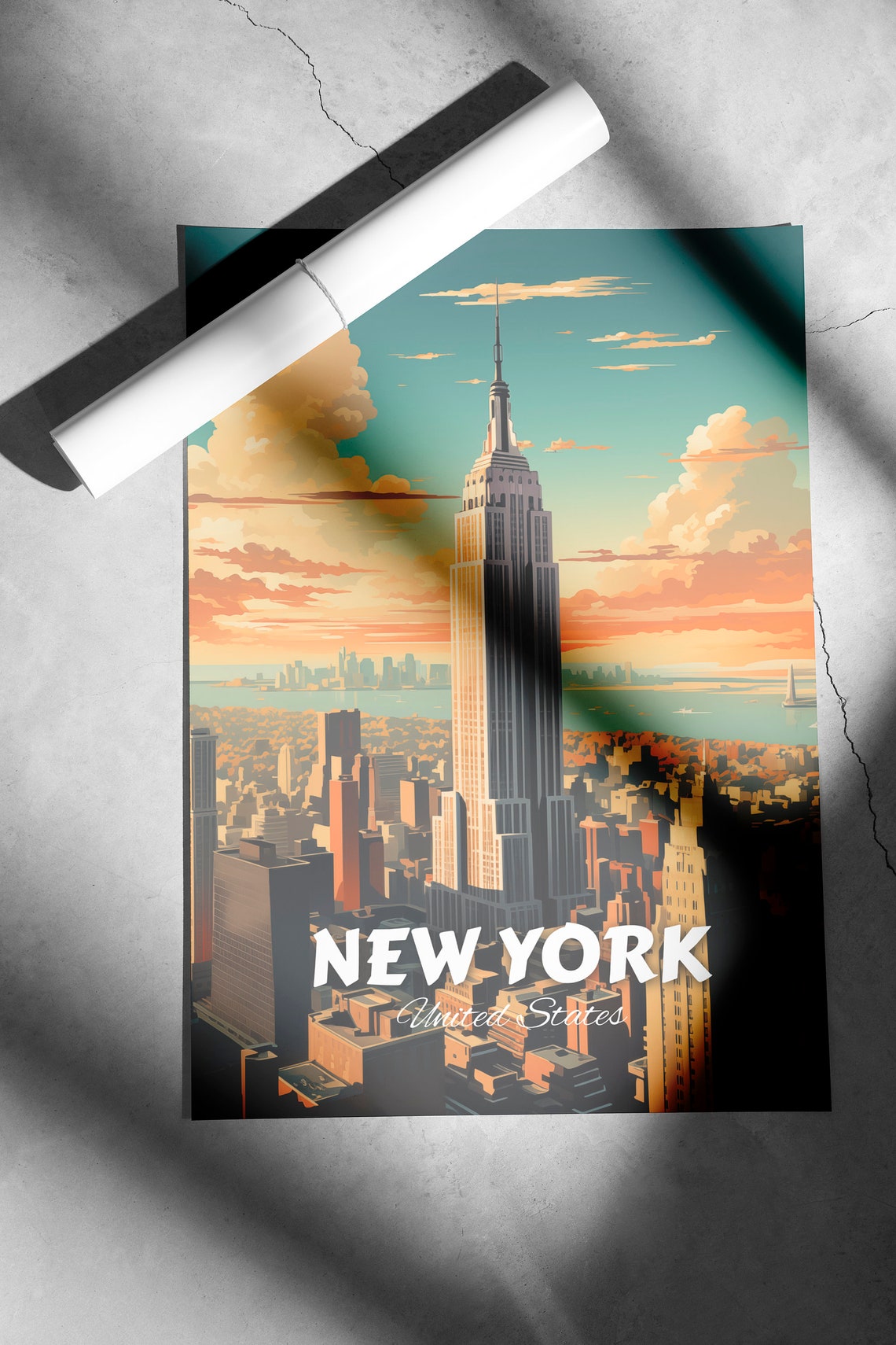 New York Empire State Building Golden Sunset Skyline Travel Poster - Image 2