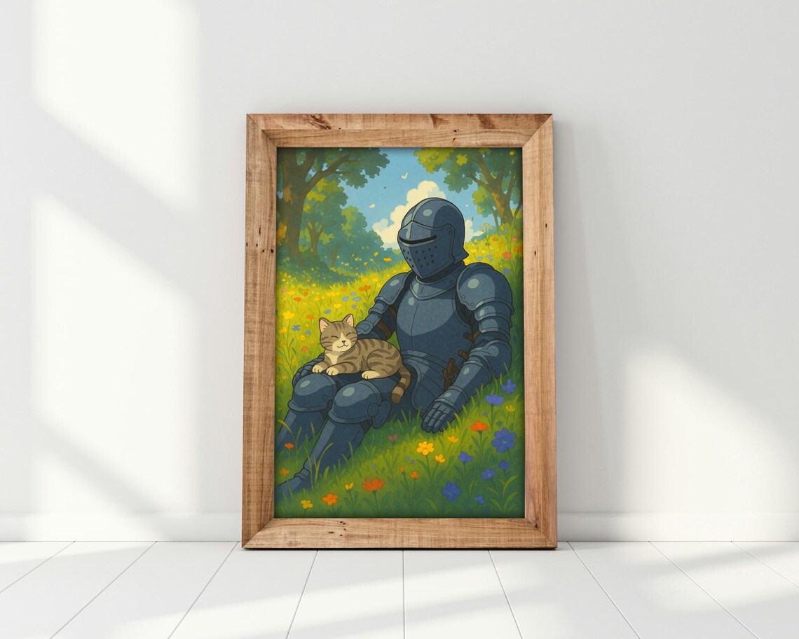 Knight & Cat in a Meadow - Painterly Fantasy Art - Image 4