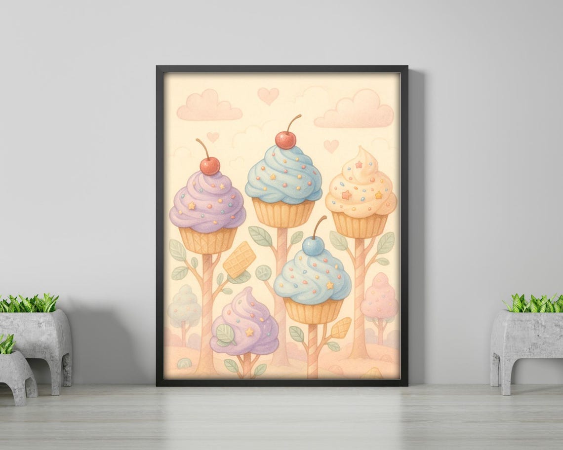 Pastel Cupcake Forest, Cute Dessert Fantasy - Image 3