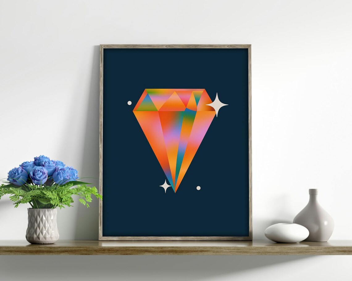 Gem Art Print, Vibrant Crystal Illustration - Image 2