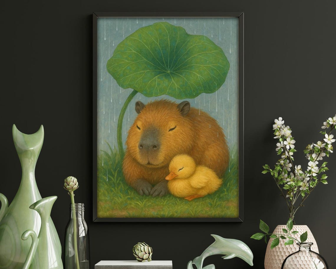 Capybara And Duck In Rain, Nursery Decor - Image 4