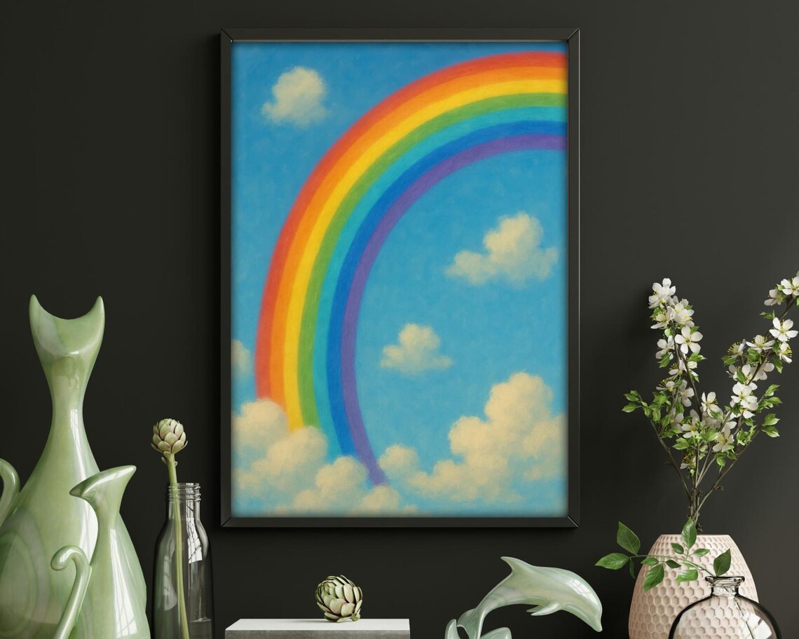 Soft Rainbow, Pastel Sky And Cloud Artwork - Image 2