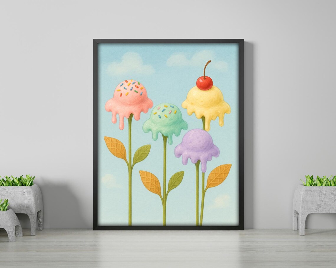 Ice Cream Garden Cute Surreal Summer Kitchen Art - Image 3