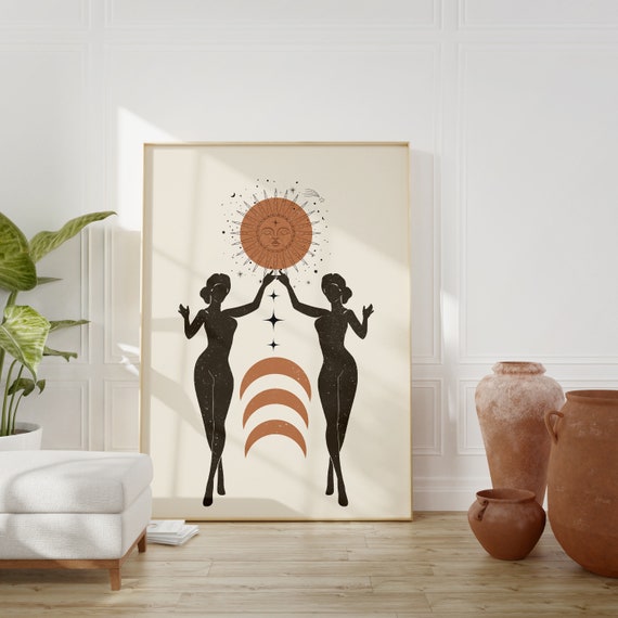 Moon Goddess Mid Century Wall Art Boho Print Postertrendy Hanging