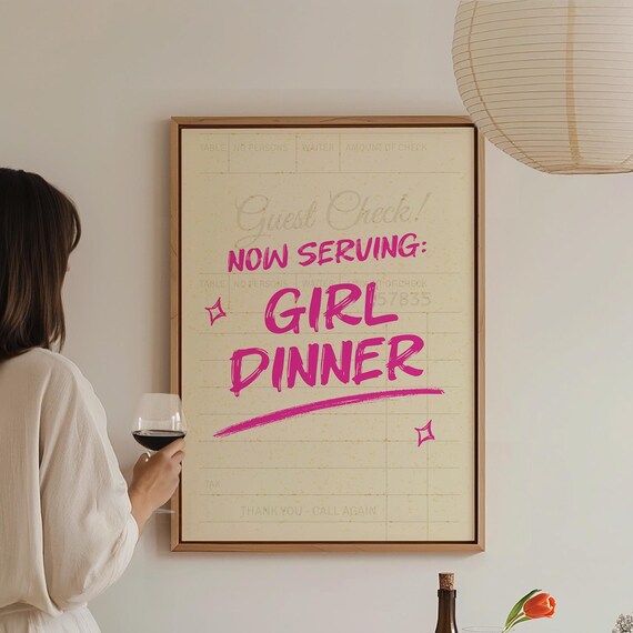 Funny Girl Dinner Quote Poster Pink Guest Check Kitchen Wall Decor Print