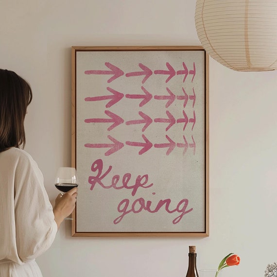 Keep Going Print Self Love Wall Art Spiritual Inspirational Quotes Retro Apartment Decor Cute Affirmation Prints Mid Century Poster