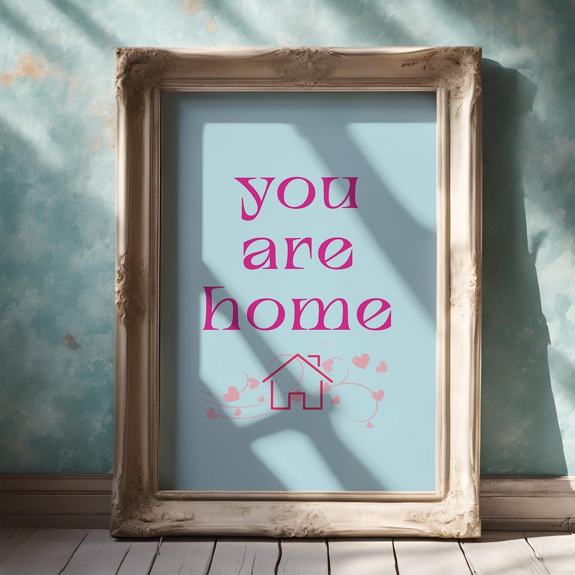 You Are Home Pink Typography House Hearts Quote Entryway Wall Poster - Image 4