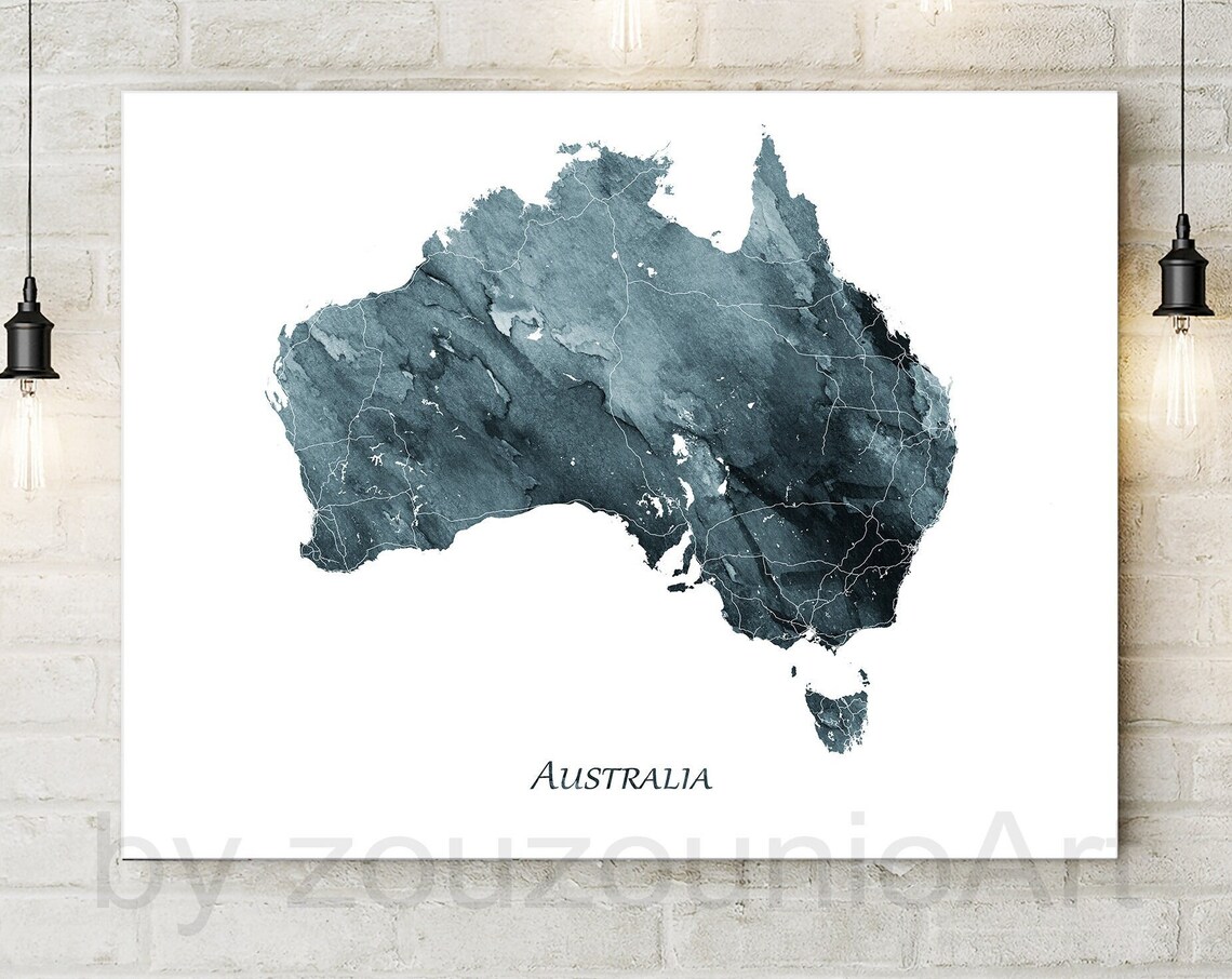Australia Map Watercolor Travel Poster, Home Decor