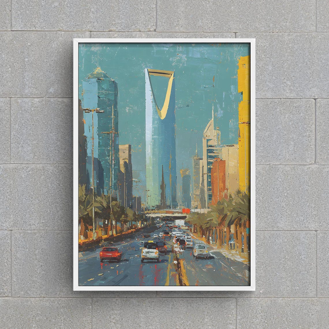 Kingdom Centre Tower Riyadh City Street Skyline Saudi Art Poster