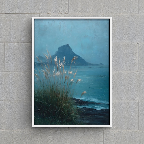 Jeju Island Art Print South Korea Coastal Landscape Moody Mountain Seascape