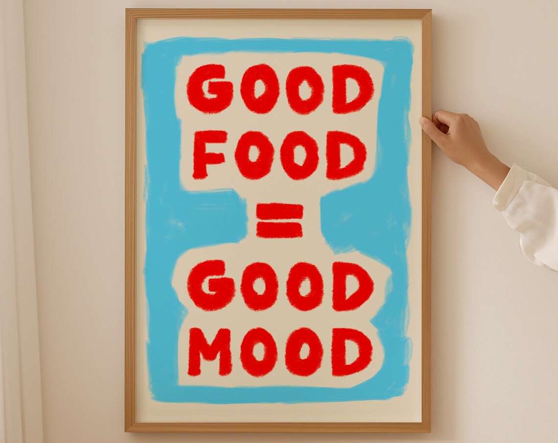 Good Food Good Mood Typography Art Print, Retro Kitchen