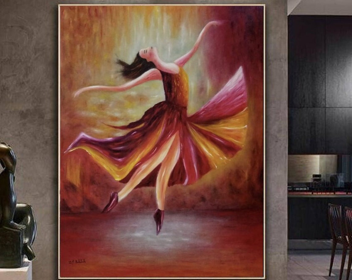 Ballerina Oil Painting Abstract Painting Beautiful Colors Ballerina Wall Art Dancing Abstract Painting Large Wall Painting