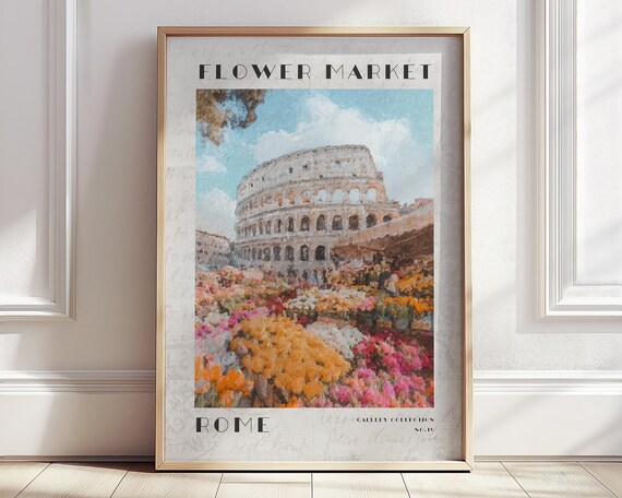 Retro Flower Market Poster Colosseum Rome Travel Print Italy City Poster Monet Landscape Wall Art Bedroom Room Decor House Warming Gift