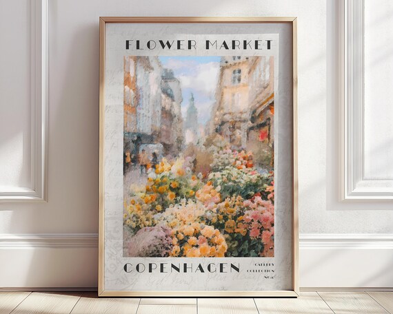 Flower Market Poster Large Copenhagen Travel Print Colorful Floral Landscape Monet Inspire Wall Art Farmhouse Kitchen Decor Woman Gifts