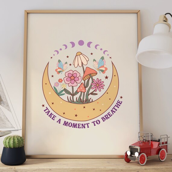 Take A Moment To Breathe Celestial Moon Butterfly Quote Poster